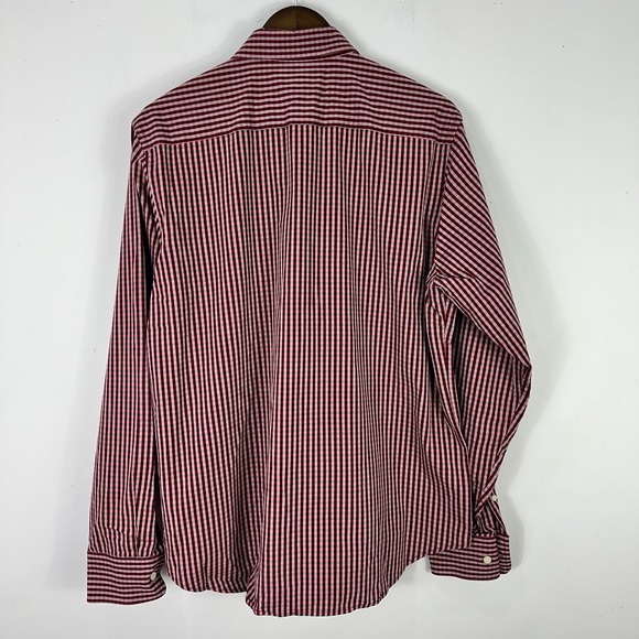 Banana Republic Shirt Mens L Burgundy Check Preppy Academia Quiet Luxury Cotton - Picture 4 of 7
